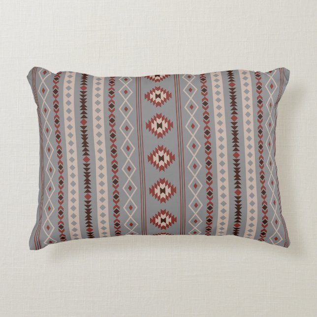 Aztec Rust Cream Brown Grått Blandad motifs V Möns Prydnadskudde (Framsidan)