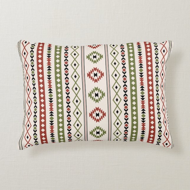 Aztec Rust Grönt Blk Crm Mixed Motifs (V) Mönster Prydnadskudde (Framsidan)