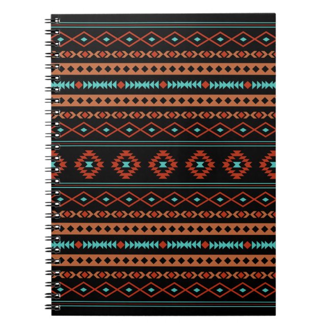 Aztec Rusts Teal Black Mixed Motifs Mönster Anteckningsbok (Framsidan)