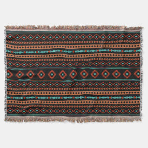 Aztec Rusts Teal Black Mixed Motifs Mönster Filt