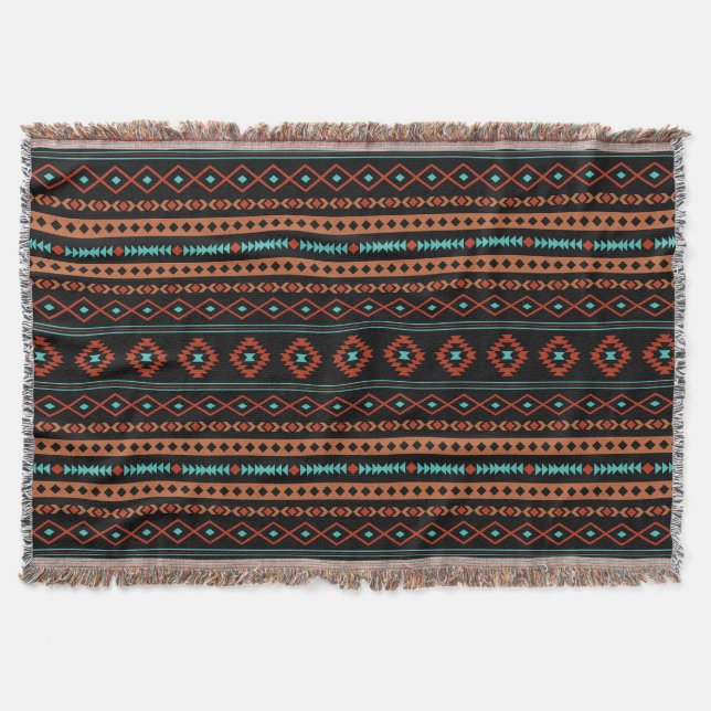 Aztec Rusts Teal Black Mixed Motifs Mönster Filt (Framsidan)