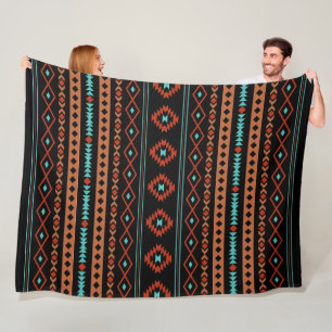 Aztec Rusts Teal Black Mixed Motifs Mönster Fleecefilt