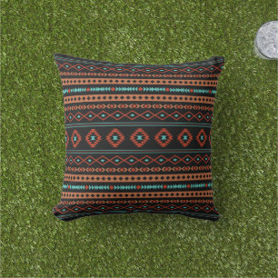 Aztec Rusts Teal Black Mixed Motifs Mönster Kudde