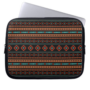 Aztec Rusts Teal Black Mixed Motifs Mönster Laptop Fodral