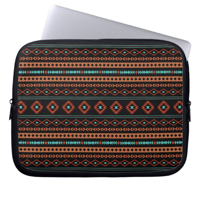 Aztec Rusts Teal Black Mixed Motifs Mönster Laptop Fodral (Framsidan)