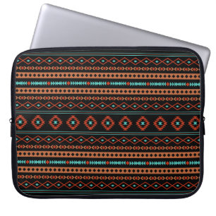 Aztec Rusts Teal Black Mixed Motifs Mönster Laptop Fodral
