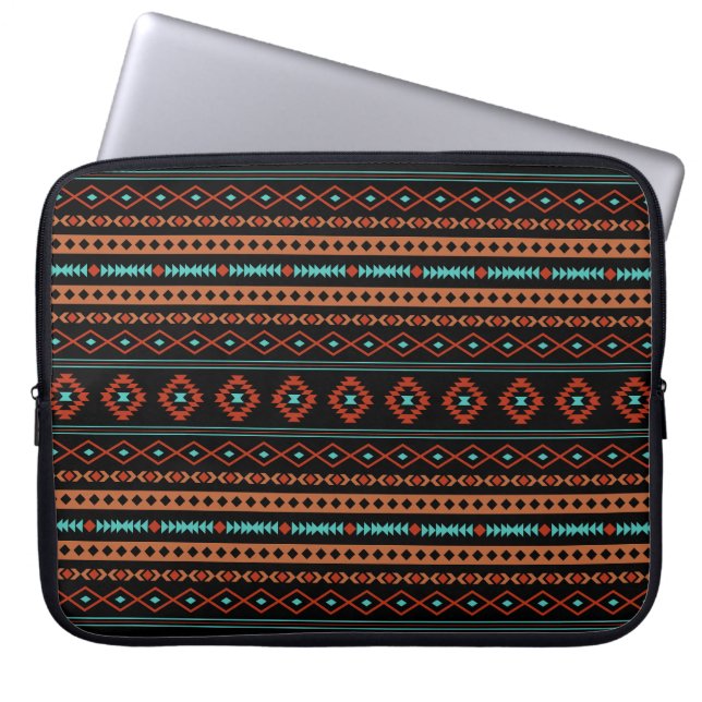 Aztec Rusts Teal Black Mixed Motifs Mönster Laptop Fodral (Framsidan)