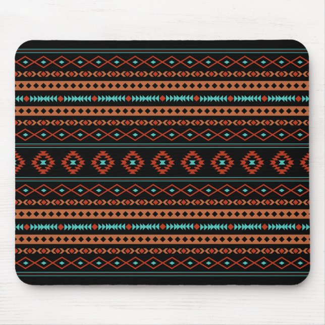 Aztec Rusts Teal Black Mixed Motifs Mönster Musmatta (Framsidan)