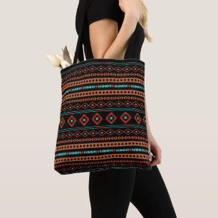 Aztec Rusts Teal Black Mixed Motifs Mönster Tygkasse