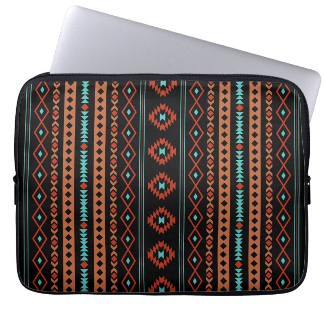 Aztec Rusts Teal Black Mixed Motifs V Mönster Laptop Fodral (Framsidan)