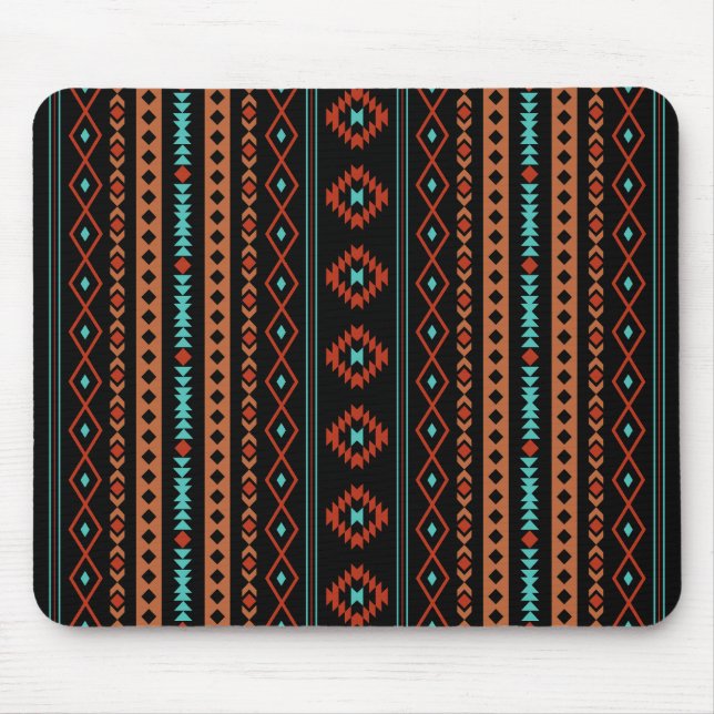 Aztec Rusts Teal Black Mixed Motifs V Mönster Musmatta (Framsidan)