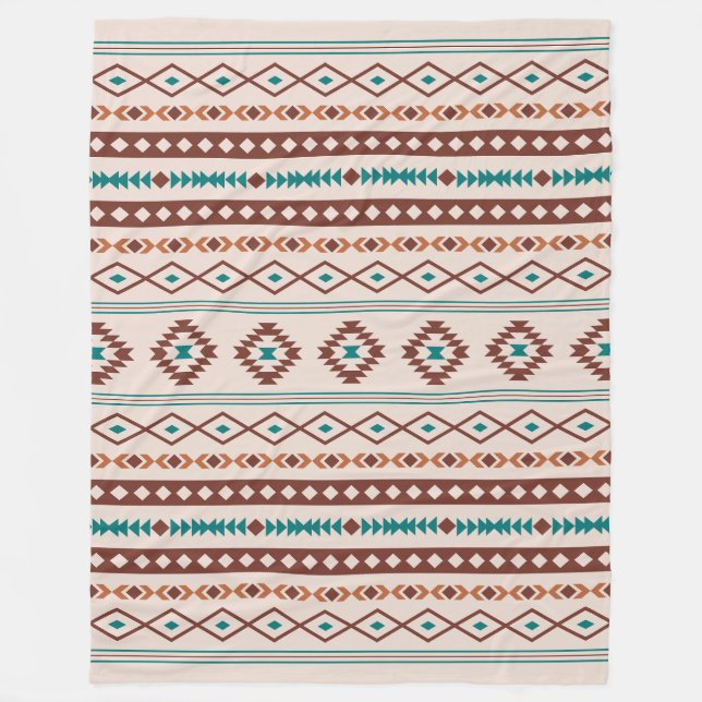Aztec Rusts Teal Cream Mixed Motifs Mönster Fleecefilt (Framsidan)