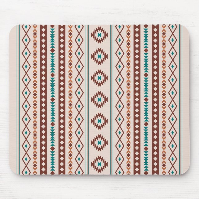Aztec Rusts Teal Cream Mixed Motifs V Mönster Musmatta (Framsidan)