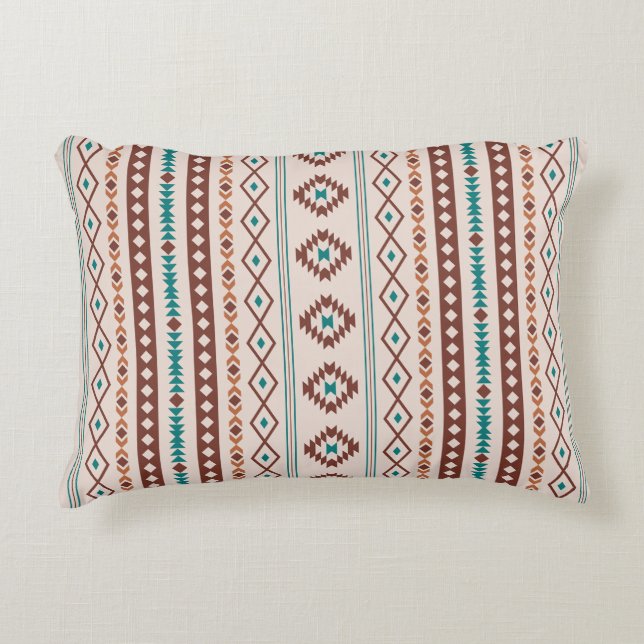 Aztec Rusts Teal Cream Mixed Motifs V Mönster Prydnadskudde (Framsidan)