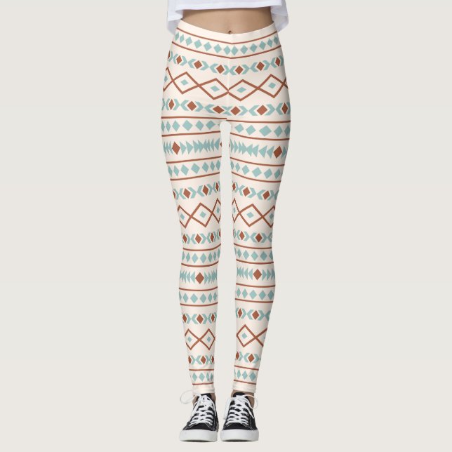 Aztec Shapes Lg Mönster Rust Teal Cream Leggings (Framsida)