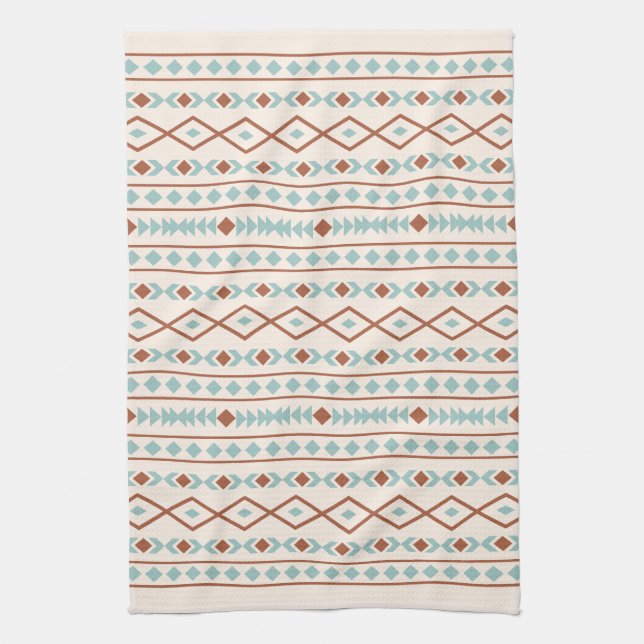 Aztec Shapes Mönster Rust Teal Cream Kökshandduk (Vertikal)