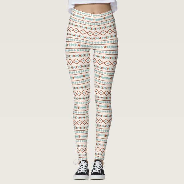 Aztec Shapes Mönster Rust Teal Cream Leggings (Framsida)