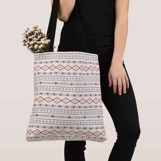Aztec Shapes Mönster Rust Teal Cream Tygkasse (Närbild)