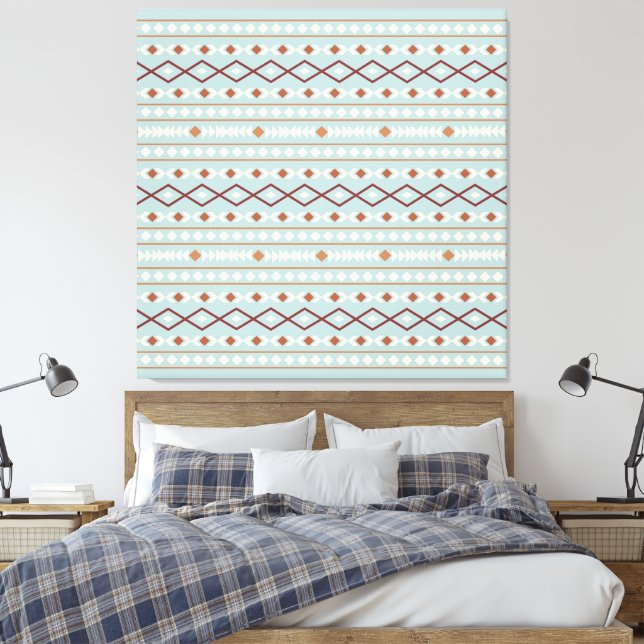 Aztec Shapes Mönster Rusts Cream Teal-Blue Canvastryck (Insitu (sovrum))