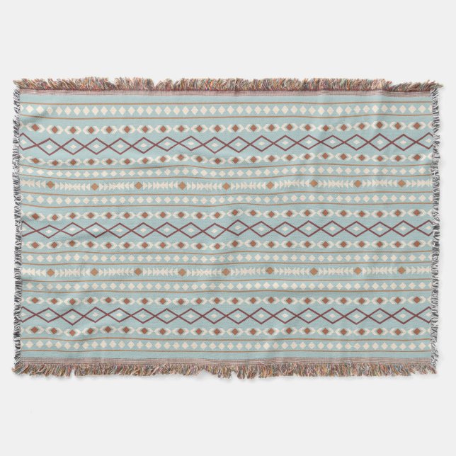 Aztec Shapes Mönster Rusts Cream Teal-Blue Filt (Framsidan)