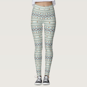 Aztec Shapes Mönster Rusts Cream Teal-Blue Leggings