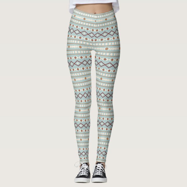 Aztec Shapes Mönster Rusts Cream Teal-Blue Leggings (Framsida)