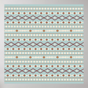 Aztec Shapes Mönster Rusts Cream Teal-Blue Poster
