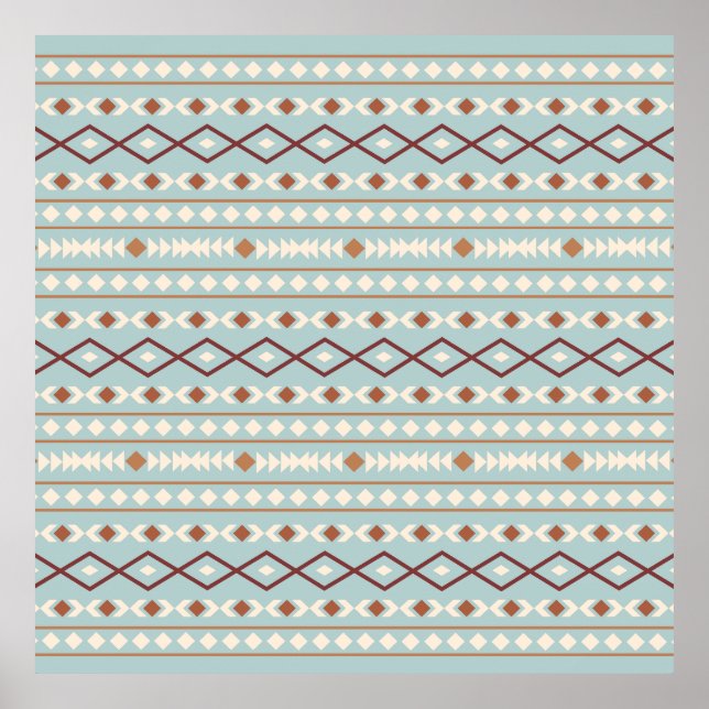 Aztec Shapes Mönster Rusts Cream Teal-Blue Poster (Framsidan)
