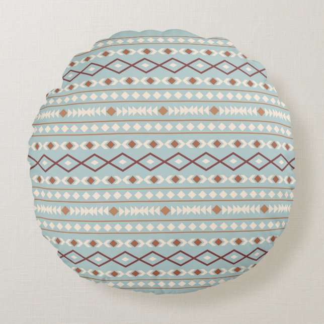Aztec Shapes Mönster Rusts Cream Teal-Blue Rund Kudde (Framsidan)