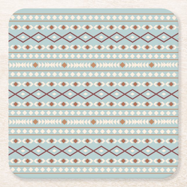 Aztec Shapes Mönster Rusts Cream Teal-Blue Underlägg Papper Kvadrat (Framsidan)