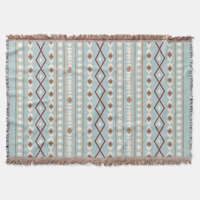 Aztec Shapes V Mönster Rusts Cream Teal-Blue Filt (Framsidan)