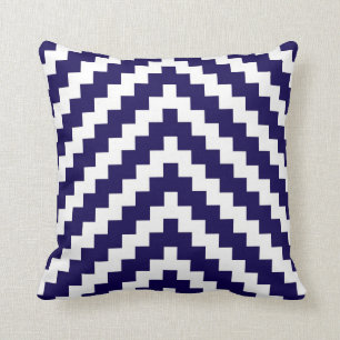Aztec sicksack i koboltblått och vit kudde