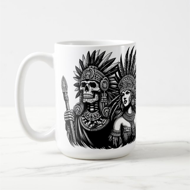 Aztec Skeleton Warrior med prinsessans kvinnokonst Kaffemugg (Vänster)