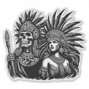 Aztec Skeleton Warrior med prinsessans kvinnokonst Klistermärken