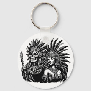 Aztec Skeleton Warrior med prinsessans kvinnokonst Nyckelring