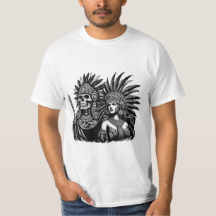 Aztec Skeleton Warrior med prinsessans kvinnokonst T Shirt