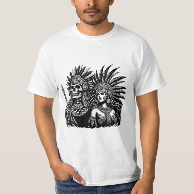 Aztec Skeleton Warrior med prinsessans kvinnokonst T Shirt (Framsida)