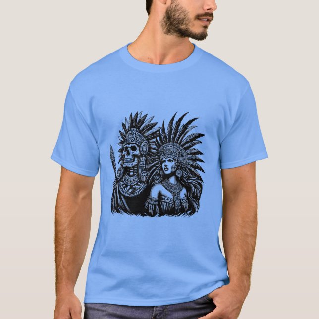 Aztec Skeleton Warrior med prinsessans kvinnokonst T Shirt (Framsida)