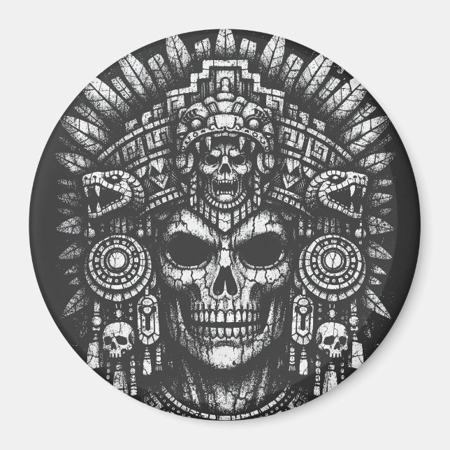 Aztec Skull Headdress av BurnsInHell Magnet (Framsidan)