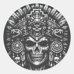 Aztec Skull Headdress av BurnsInHell Runt Klistermärke