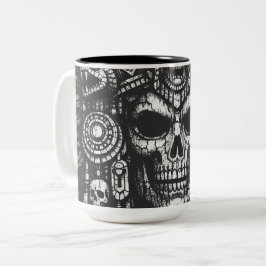 Aztec Skull Headdress av BurnsInHell Två-Tonad Mugg