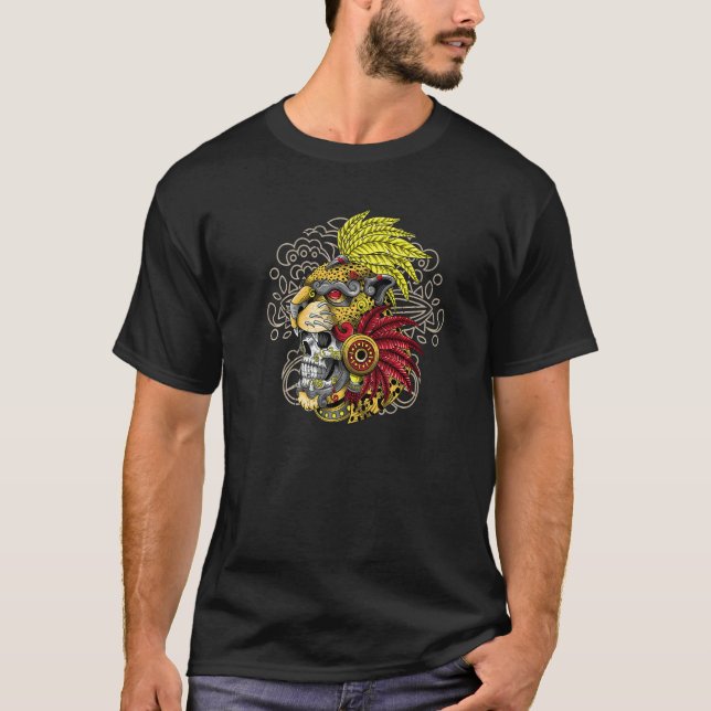 Aztec Skull Jaguar Warrior Mask Ancient Mayan Myth T Shirt (Framsida)