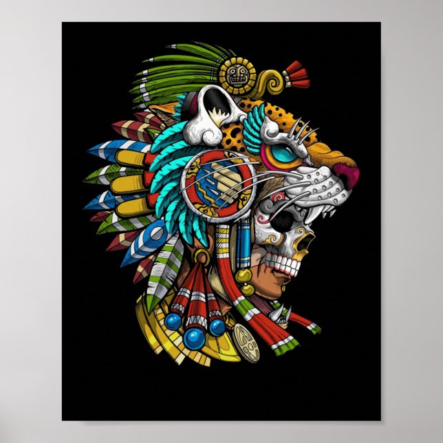 Aztec Skull Jaguar Warrior Mask Ancient Mayan Poster (Framsidan)