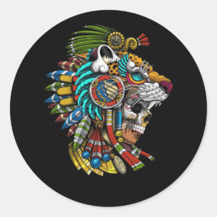 Aztec Skull Jaguar Warrior Mask Ancient Mayan Runt Klistermärke