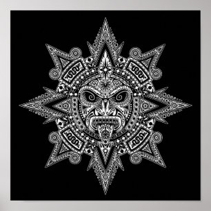 Aztec Sol Mask White på Black Poster