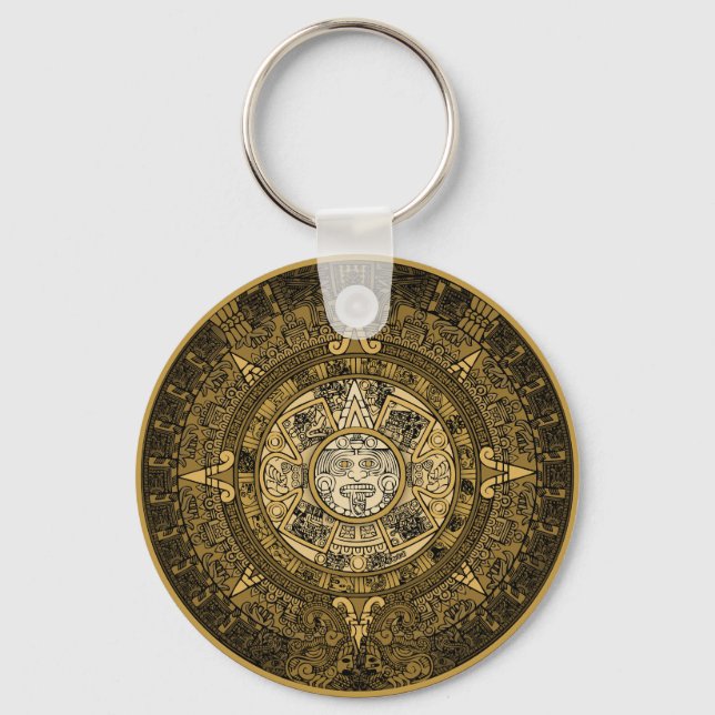 AZTEC SOL STONE CALENDAR GULD SYMBOL NYCKELRING (Framsida)