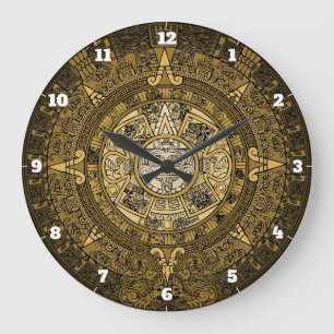 AZTEC SOL STONE CALENDAR GULD SYMBOL STOR KLOCKA