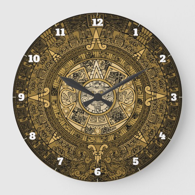 AZTEC SOL STONE CALENDAR GULD SYMBOL STOR KLOCKA (Framsida)