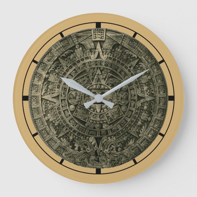 Aztec Sol Stone Zodiac Calendar Stor Klocka (Framsida)