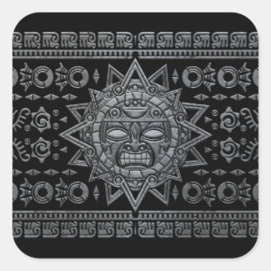 Aztec solgud - sten på svart fyrkantigt klistermärke